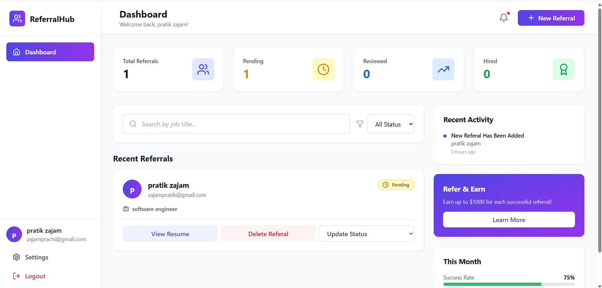 ReferralHub Project Screenshot